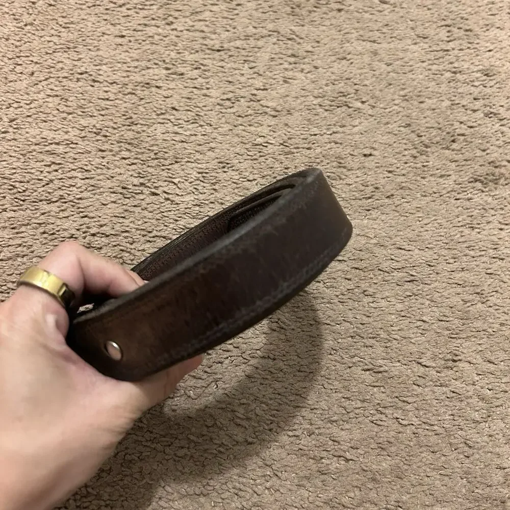 Hanks Belts Mens Size 38 Bison Leather Belt Brown Made in USA